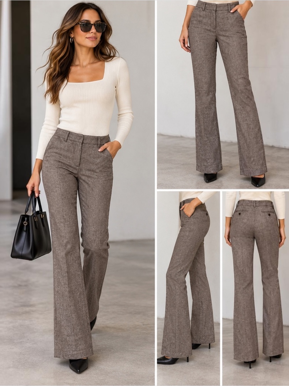 Theory Women’s Size 2 Brown Cotton Stretch Bootcut Flare Trouser Pants USA